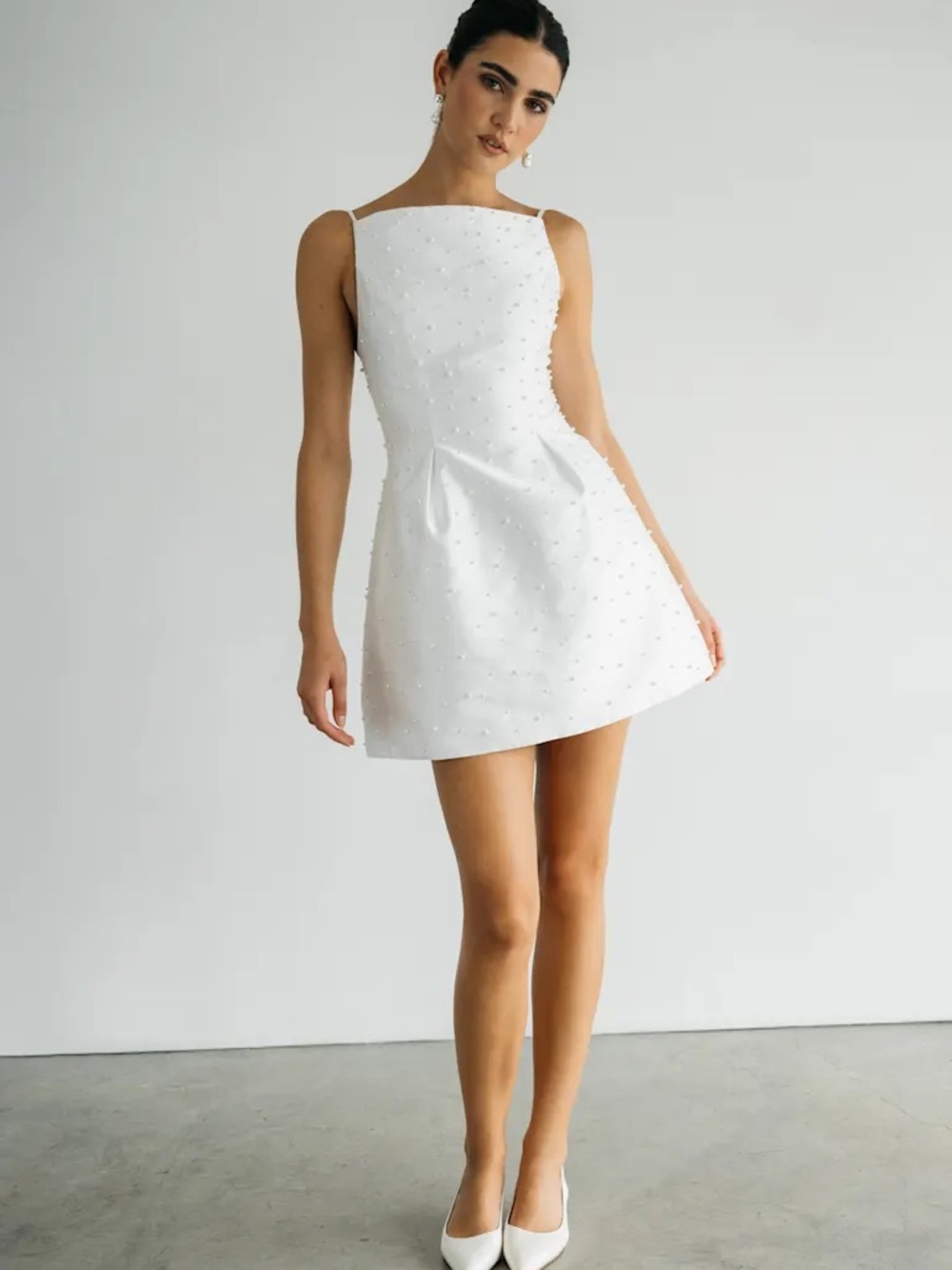 NWT Jenny Yoo Hannah White Beaded Mini Dress